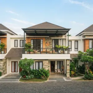Kanopi Balkon Baja Ringan Atap Gelombang Gaya Tropis Modern