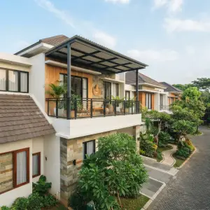 Kanopi Balkon Baja Ringan Atap Gelombang Gaya Tropis Modern [4]