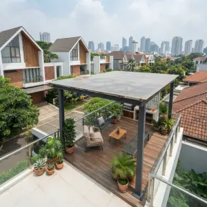 Kanopi Balkon Besi Hollow Atap Polycarbonate Modern
