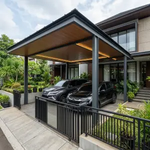 Kanopi Carport Besi Hollow Atap WPC 2 Mobil