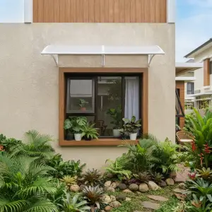 Kanopi Jendela Polycarbonate Rangka Besi Putih
