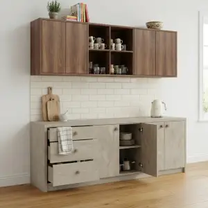 Kitchen Cabinet Dua Tone dengan Laci dan Rak Terbuka [2]