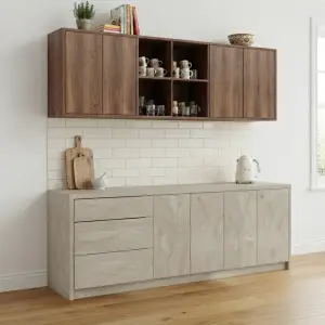Kitchen Cabinet Dua Tone dengan Laci dan Rak Terbuka [3]