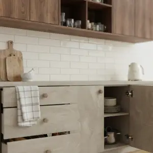 Kitchen Cabinet Dua Tone dengan Laci dan Rak Terbuka [4]