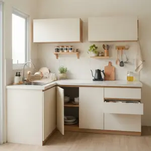 Kitchen Cabinet L-Shape Minimalis Finishing HPL