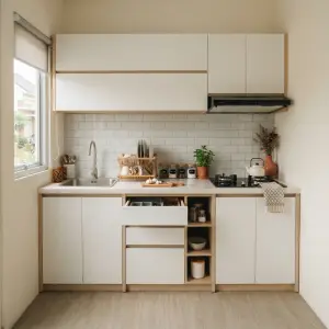 Kitchen Cabinet Minimalis One-Wall dengan Upper & Lower Cabinet