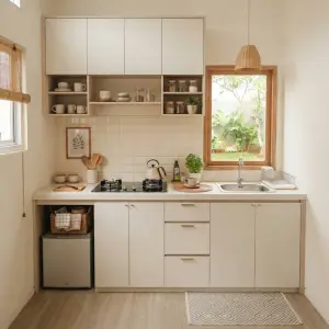 Kitchen Cabinet Minimalis Scandinavian dengan Rak Terbuka