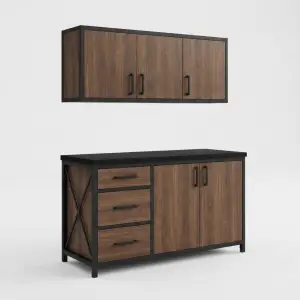Kitchen Cabinet Set Industrial Besi Kayu dengan Laci dan Pintu