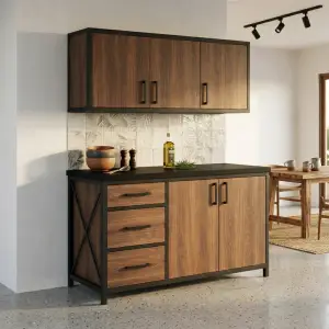 Kitchen Cabinet Set Industrial Besi Kayu dengan Laci dan Pintu [2]