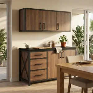 Kitchen Cabinet Set Industrial Besi Kayu dengan Laci dan Pintu [3]