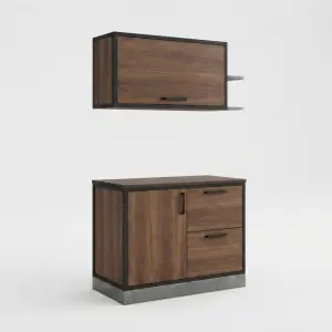 Kitchen Cabinet Set Kayu Walnut Frame Besi Industrial