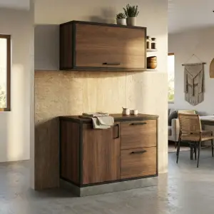 Kitchen Cabinet Set Kayu Walnut Frame Besi Industrial [2]