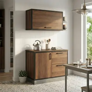 Kitchen Cabinet Set Kayu Walnut Frame Besi Industrial [3]