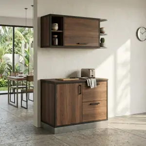 Kitchen Cabinet Set Kayu Walnut Frame Besi Industrial [4]