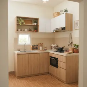 Kitchen Cabinet Set L-Shape Finishing Woodgrain