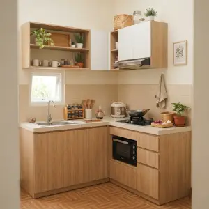 Kitchen Cabinet Set L-Shape Finishing Woodgrain [3]
