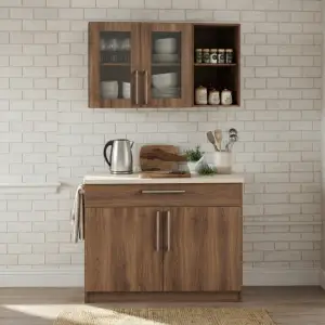 Kitchen Cabinet Set Walnut dengan Wall Cabinet Pintu Kaca [3]
