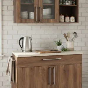 Kitchen Cabinet Set Walnut dengan Wall Cabinet Pintu Kaca [4]
