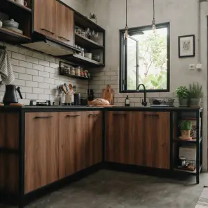 Kitchen Set Industrial L-Shape Rangka Besi Panel Kayu [2]