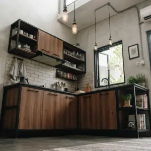 Kitchen Set Industrial L-Shape Rangka Besi Panel Kayu [4]