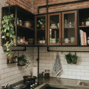 Kitchen Set Industrial L-Shape Rangka Besi Panel Kayu [3]