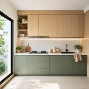 Kitchen Set Kayu Oak Sage Green Dua Lapis