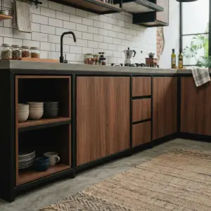 Kitchen Set L-Shape Industrial Rangka Besi Finishing HPL [2]