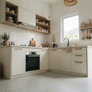 Kitchen Set L-Shape Scandinavian Cream Wood Accent [3]