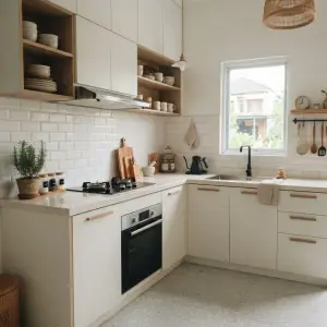 Kitchen Set L-Shape Scandinavian Cream Wood Accent [4]