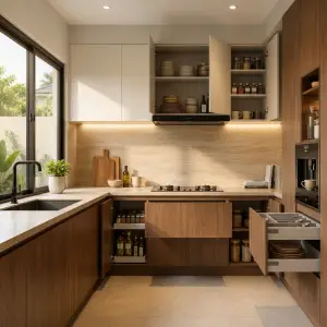 Kitchen Set Minimalis Kayu Walnut dengan Upper Cabinet [2]