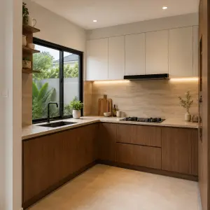 Kitchen Set Minimalis Kayu Walnut dengan Upper Cabinet [4]