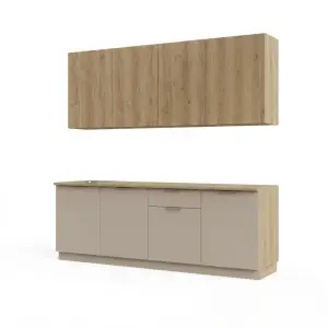 Kitchen Set Minimalis Two-Tone Oak & Greige