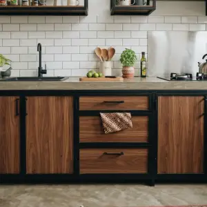 Kitchen Set Rangka Besi Finishing Walnut dengan Top Table Beton [3]
