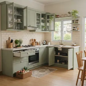 Kitchen Set Shaker Style Sage Green dengan Top Marmer