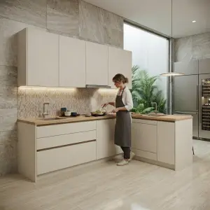 Kitchen Set Sudut Minimalis Finishing Doff Kombinasi Kayu [4]