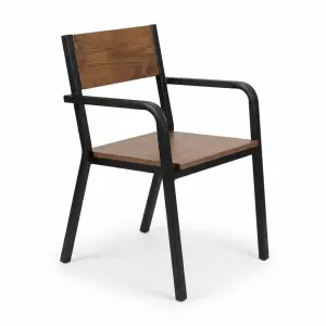 Kursi Cafe Industrial Rangka Besi Sandaran Kayu dengan Armrest [5]