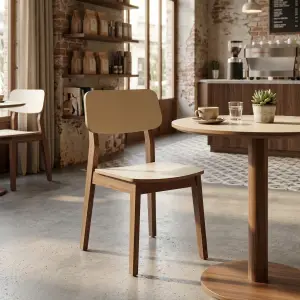 Kursi Cafe Kayu Walnut Sandaran Cream [4]