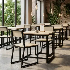 Kursi Cafe Rangka Besi Dudukan Kayu [3]