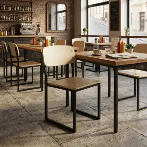 Kursi Cafe Rangka Besi Hollow Dudukan Kayu Natural [2]