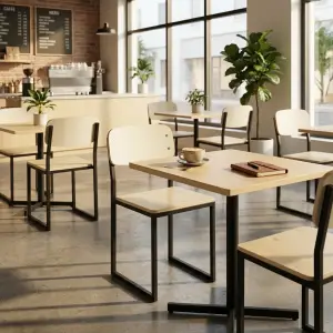 Kursi Cafe Rangka Besi Hollow Dudukan Kayu Natural [3]