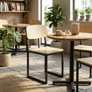 Kursi Cafe Rangka Besi Hollow Dudukan Kayu Natural [4]