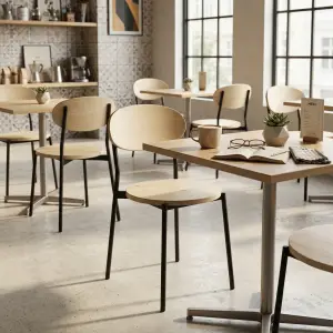 Kursi Cafe Rangka Besi Sandaran Oval Dudukan Kayu [4]
