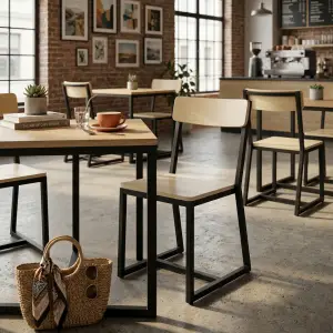 Kursi Cafe Rangka Besi Seat Kayu Industrial Modern