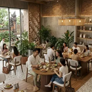 Kursi Cafe Rangka Kayu Solid Dudukan Berlapis [5]
