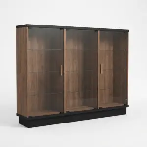 Lemari Display Kaca 3 Pintu Kayu Walnut