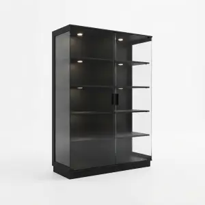 Lemari Display Kaca dengan Lampu Sorot dan Rak Adjustable