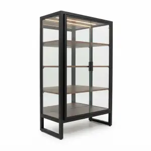 Lemari Display Kaca Pintu 2 Panel Rak Kayu Finishing Hitam