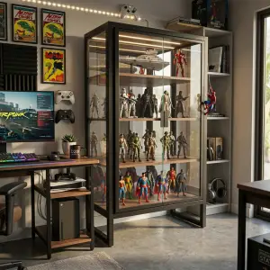 Lemari Display Kaca Pintu 2 Panel Rak Kayu Finishing Hitam [2]