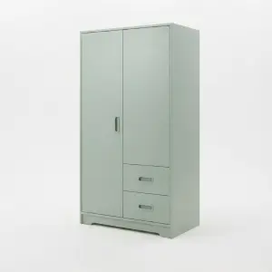 Lemari Pakaian 2 Pintu dengan Laci Sage Green