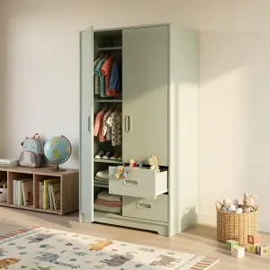 Lemari Pakaian 2 Pintu dengan Laci Sage Green [3]